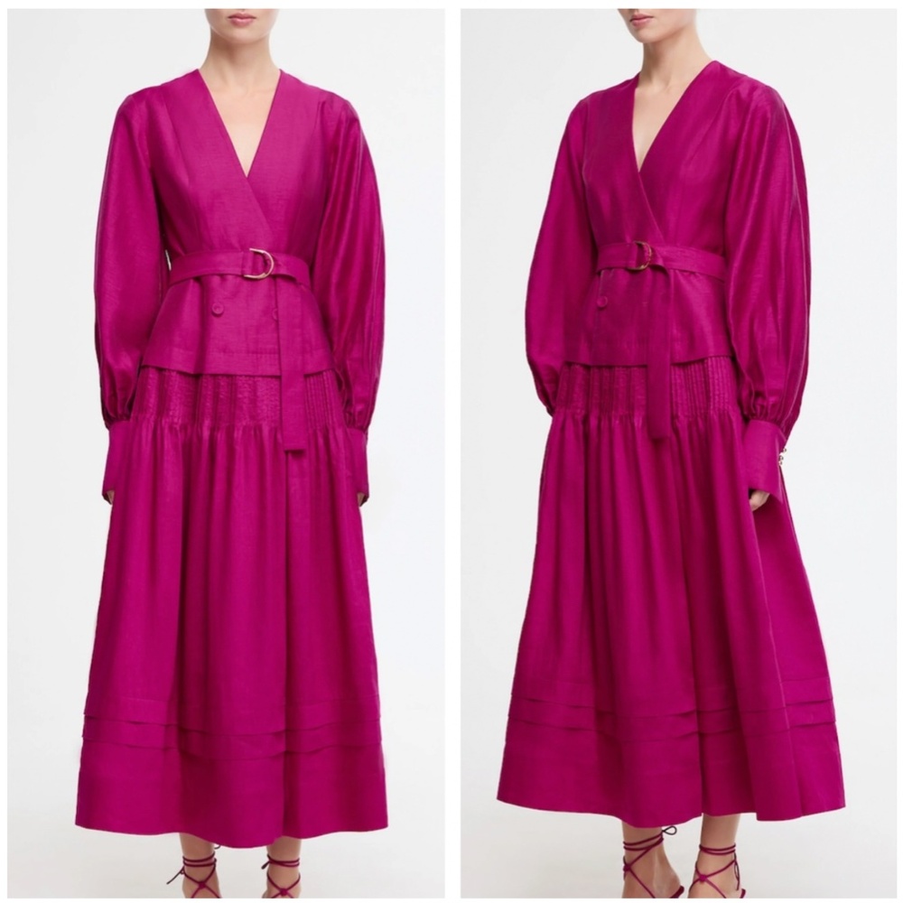 EUC Acler Penfold Midi Linen Dress - Plum Long Sleeves